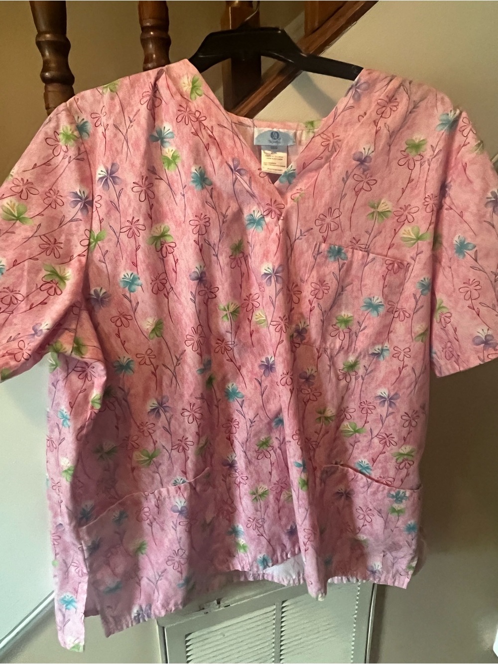 Pink floral scrub nursing top size 2X